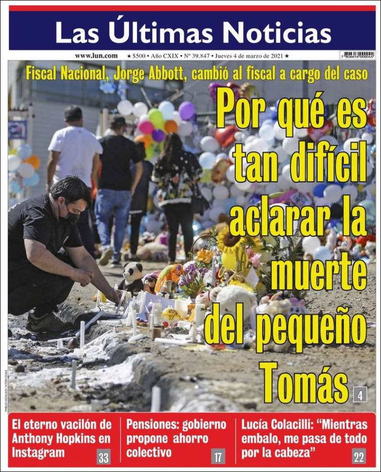 Periódico Las Últimas Noticias Chile Periódicos De Chile Edición De Jueves 4 De Marzo De 2113