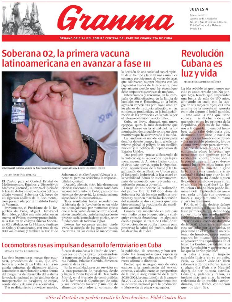 Portada de Granma (Cuba)