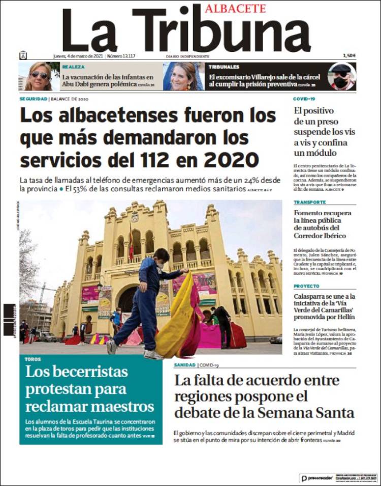 Portada de La Tribuna de Albacete (España)