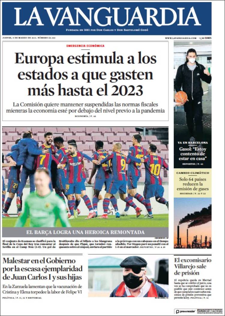 Portada de La Vanguardia (Espagne)