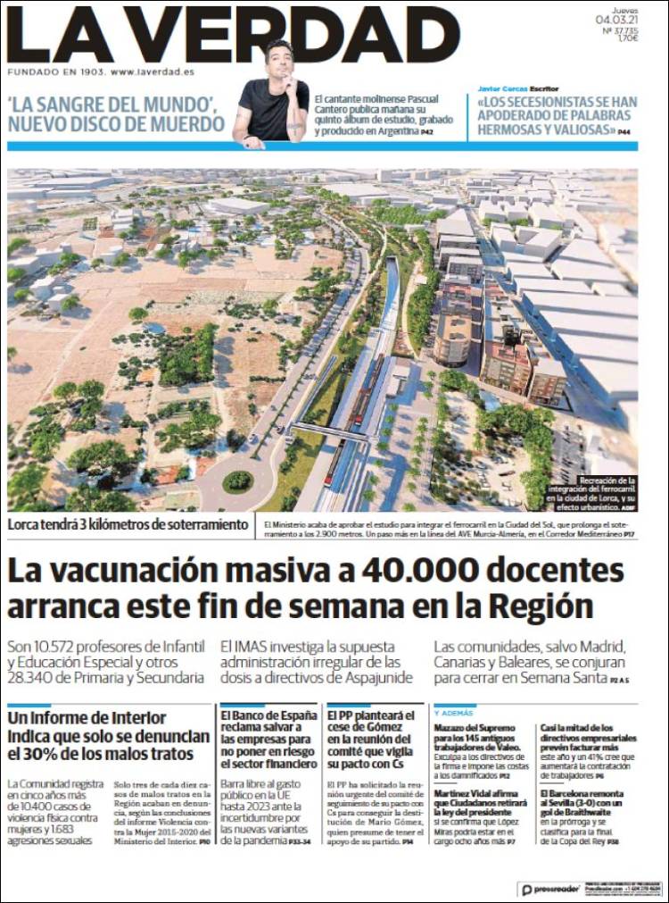 Portada de La Verdad de Murcia (España)