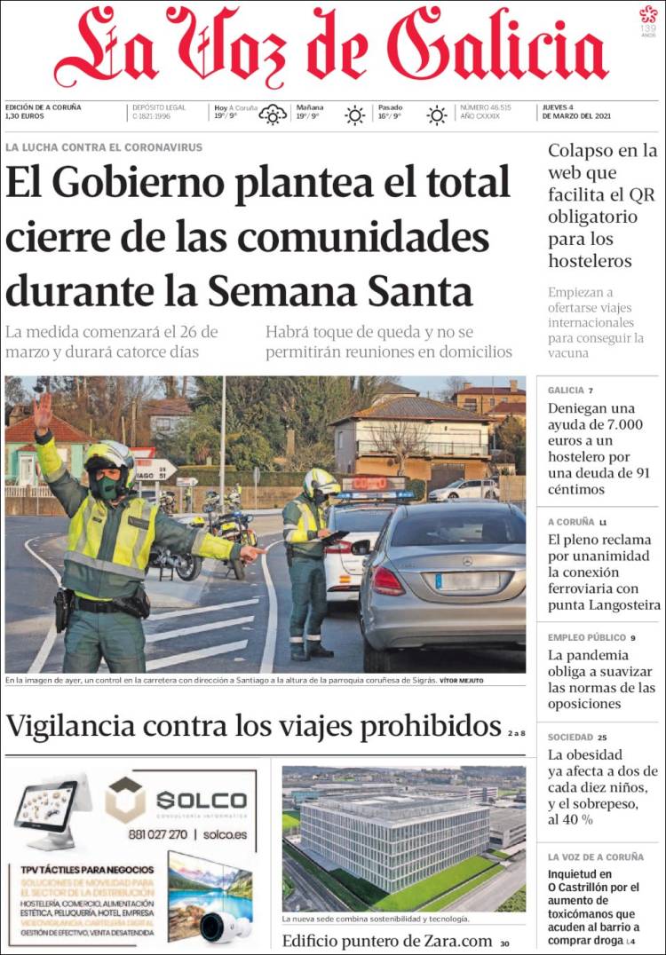 Portada de La Voz de Galicia (España)