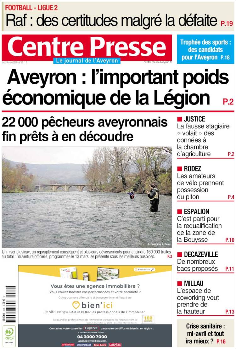 Portada de Centre Presse (Francia)