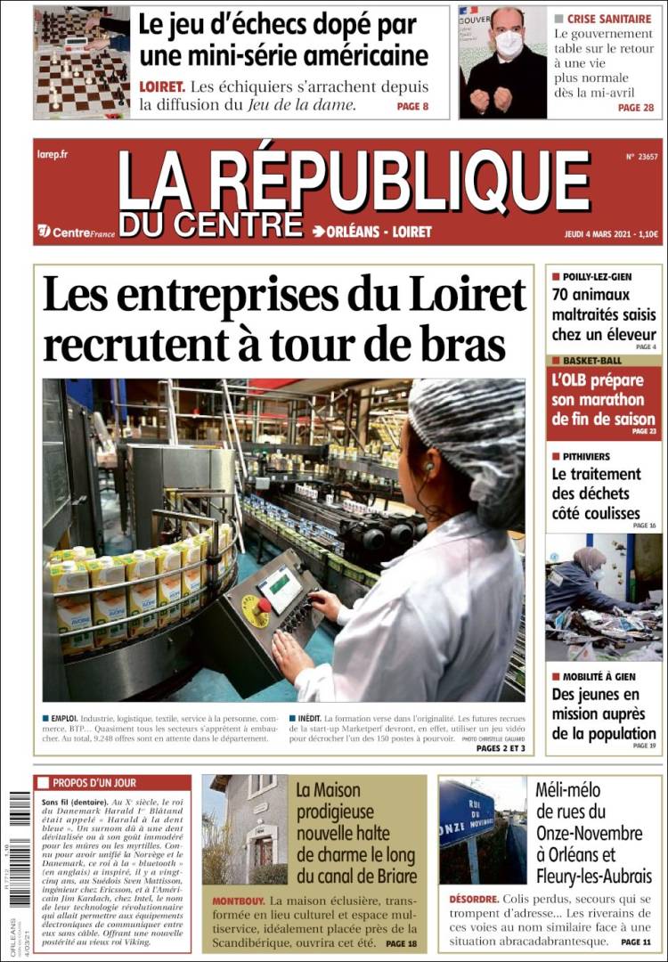 Portada de La République du Centre (Francia)