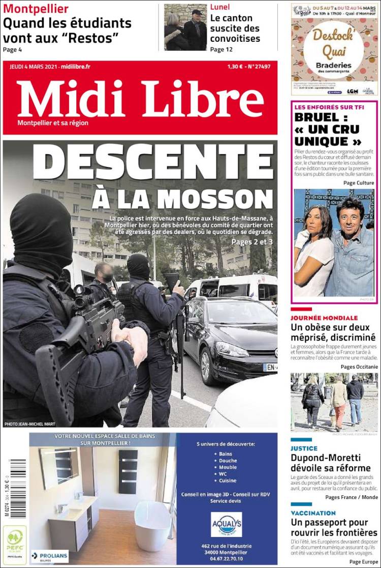 Portada de Midi Libre (Francia)