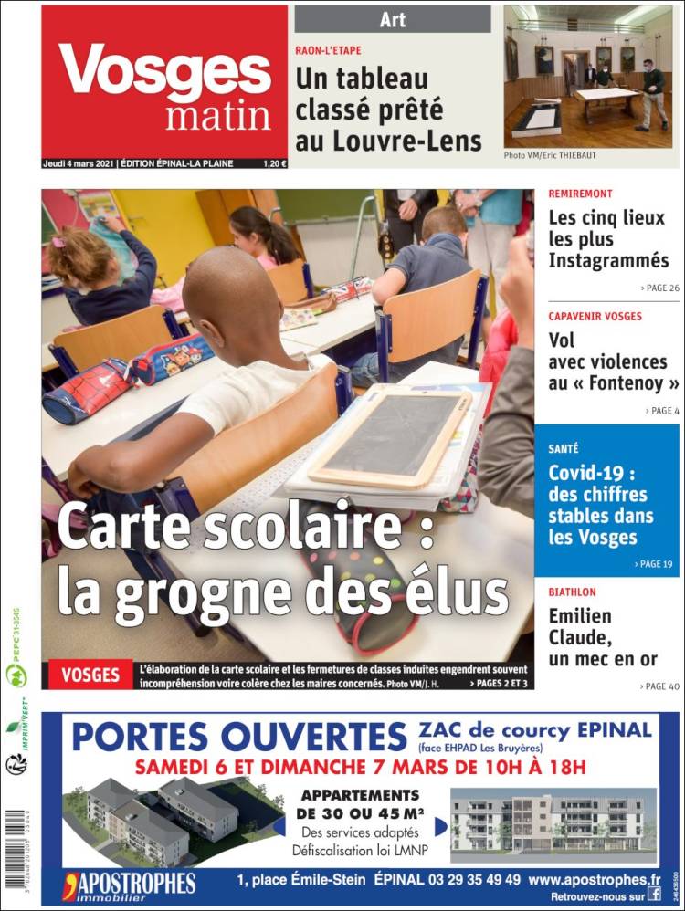 Portada de Vosges Matin (Francia)