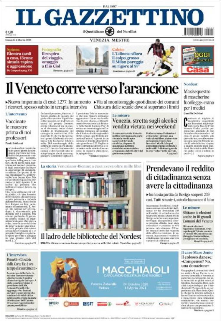 Portada de Il Gazzettino (Italia)