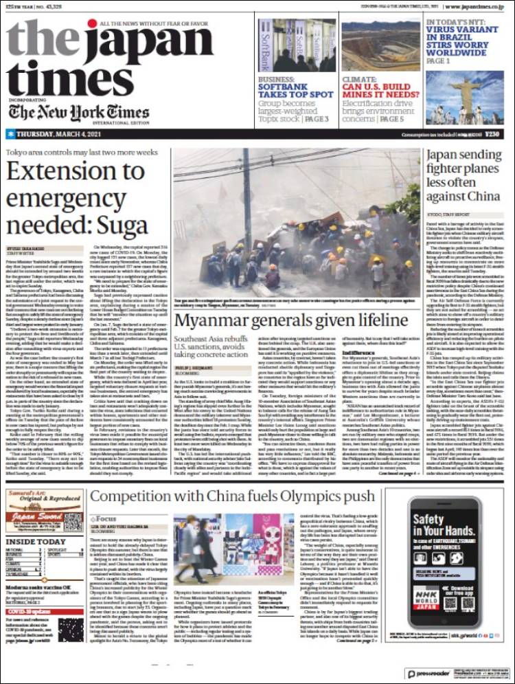 Portada de The Japan Times (Jap&oacute;n)