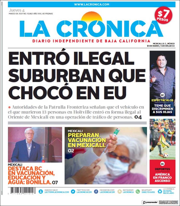 Portada de La Crónica de Baja California (México)