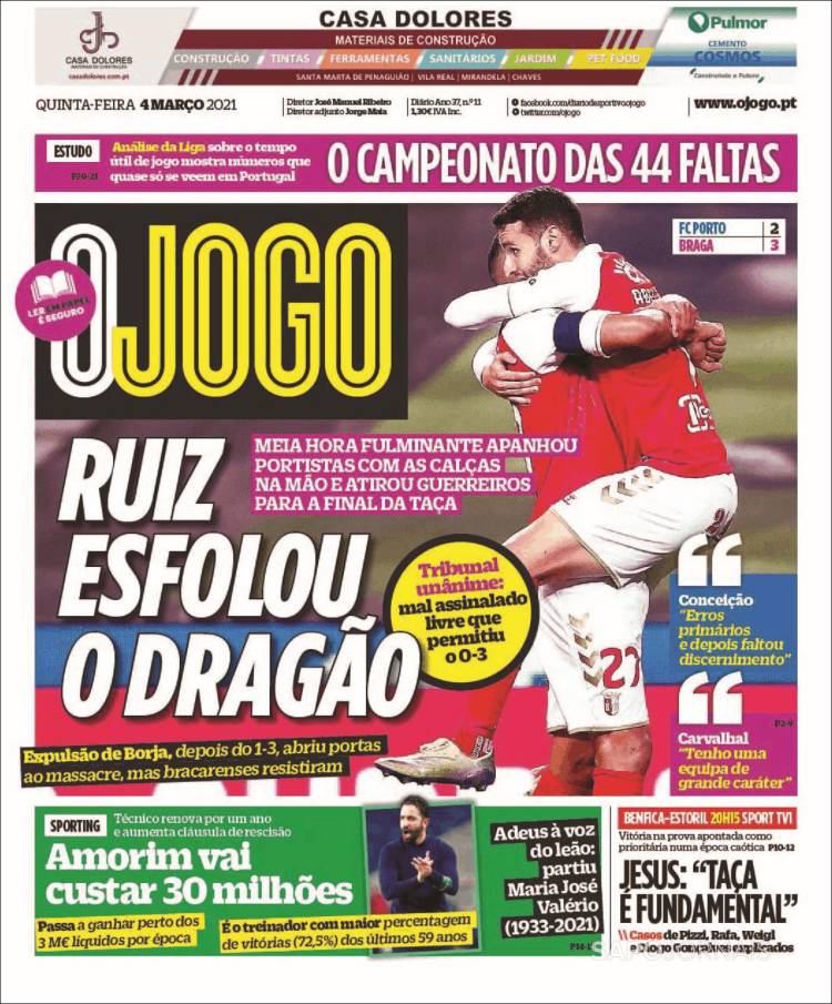 Portada de O Jogo (Portugal)