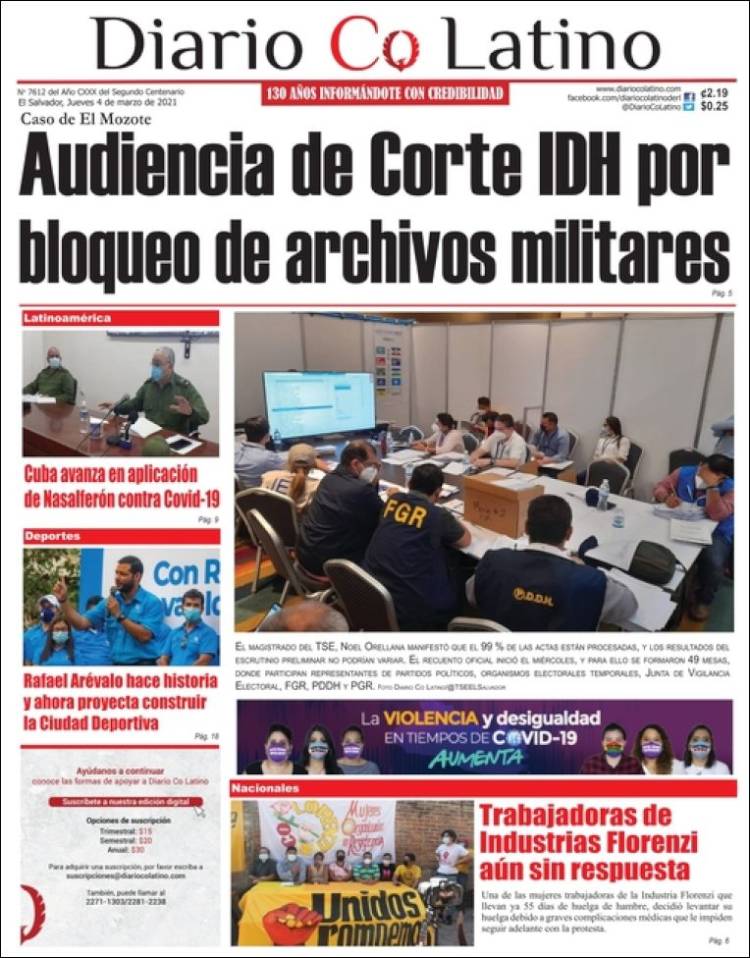 Portada de Diario Co Latino (El Salvador)