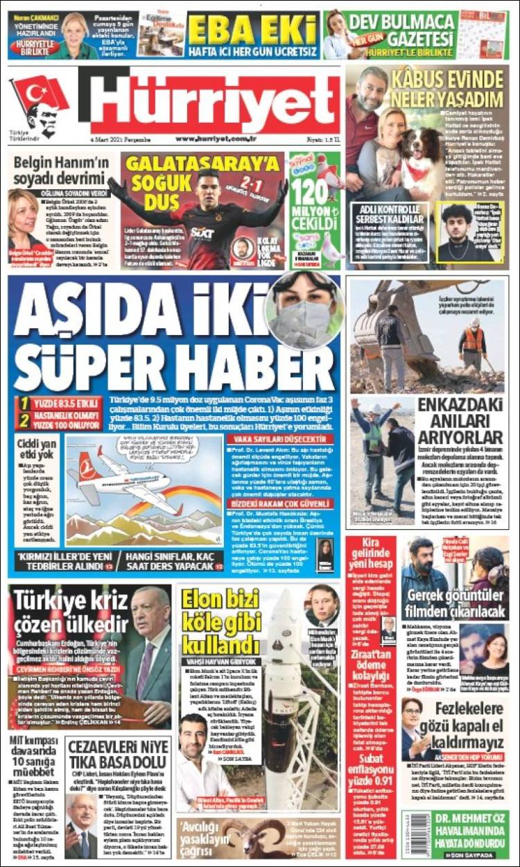 Portada de Hürriyet (Turqu&iacute;a)