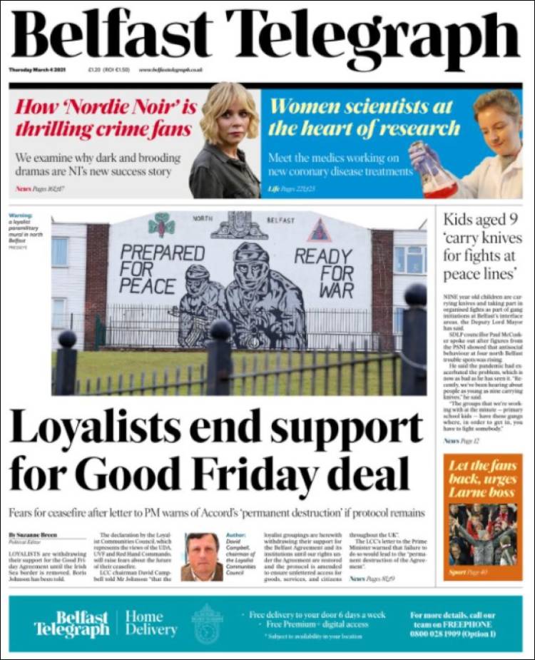 Portada de Belfast Telegraph (Royaume-Uni)