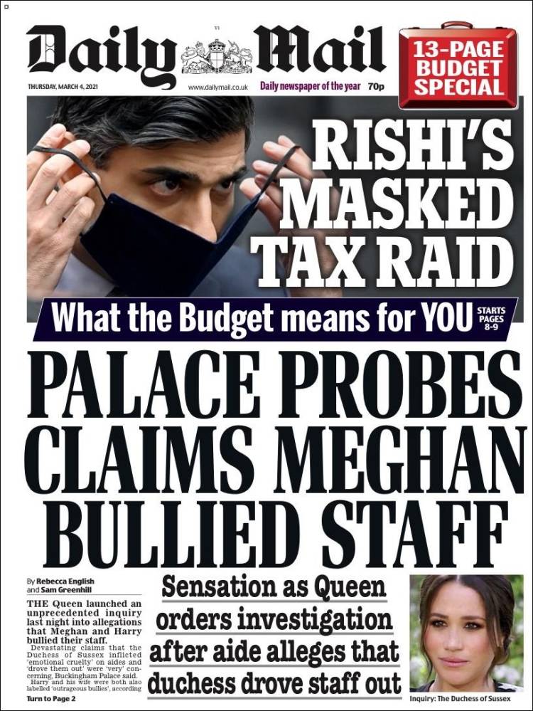 Portada de Daily Mail (Royaume-Uni)