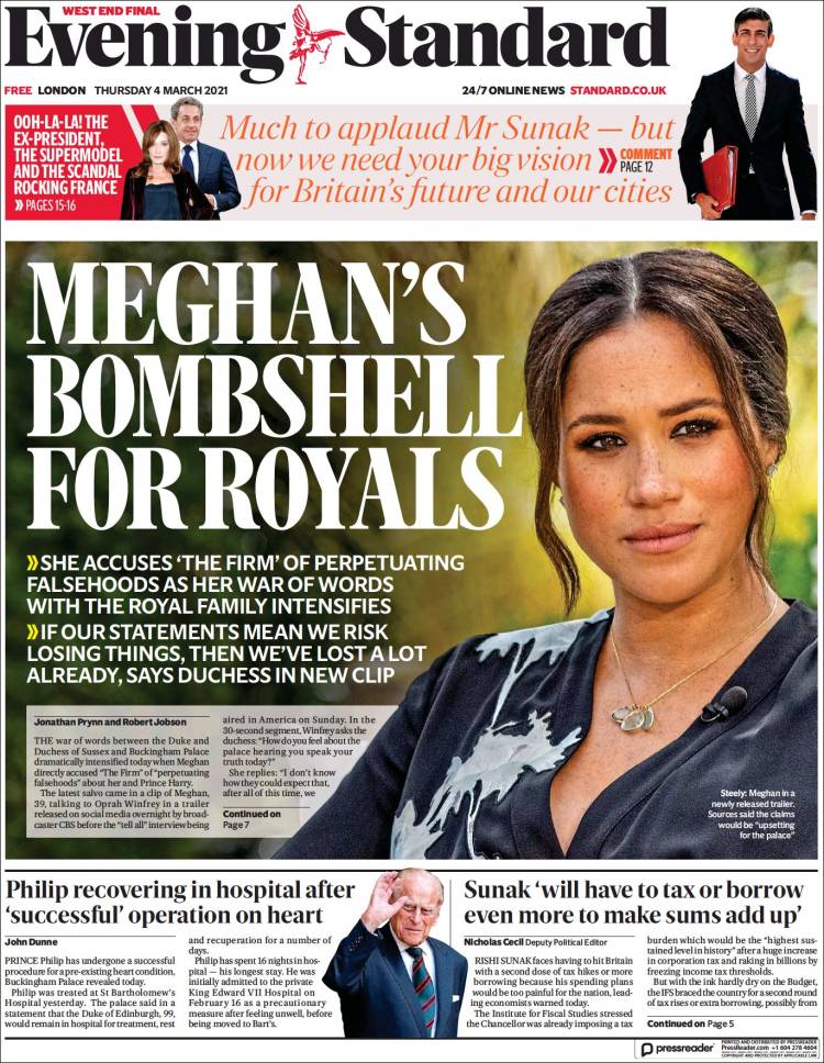 Portada de Evening Standard (Reino Unido)