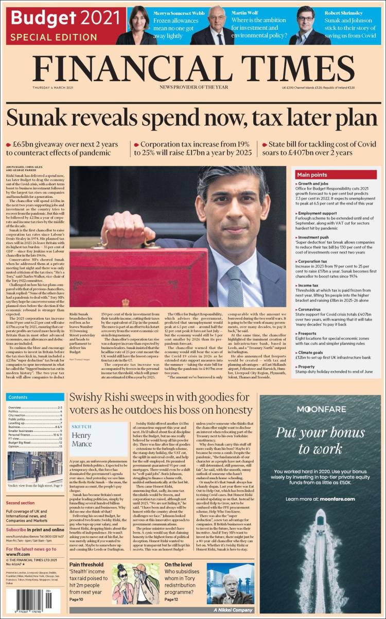 Portada de Financial Times (Royaume-Uni)