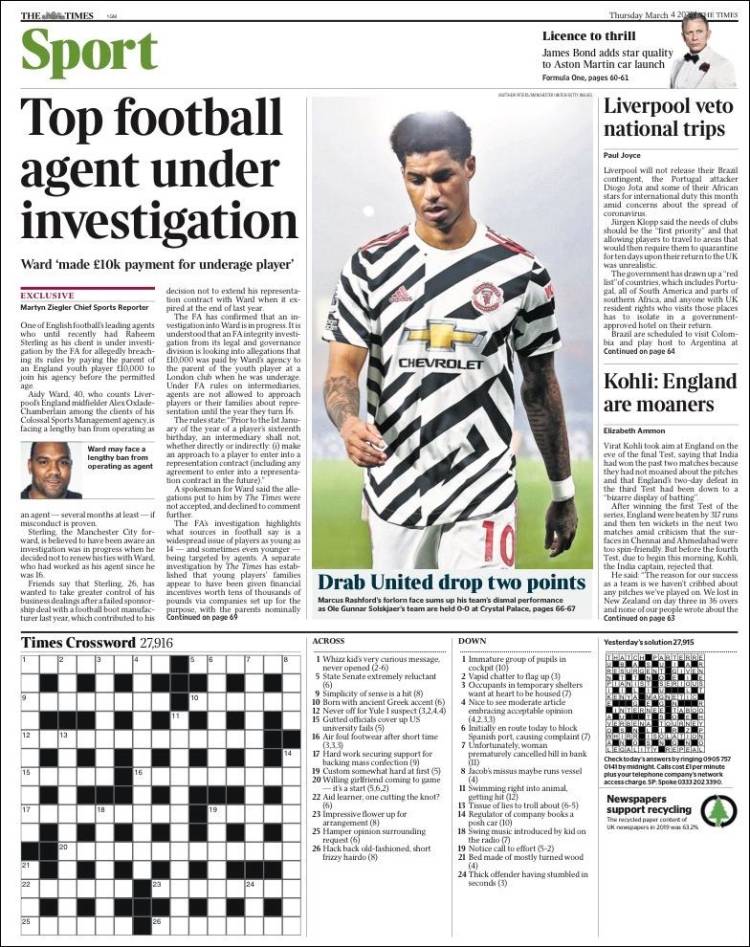 Portada de The Times Sport (Reino Unido)