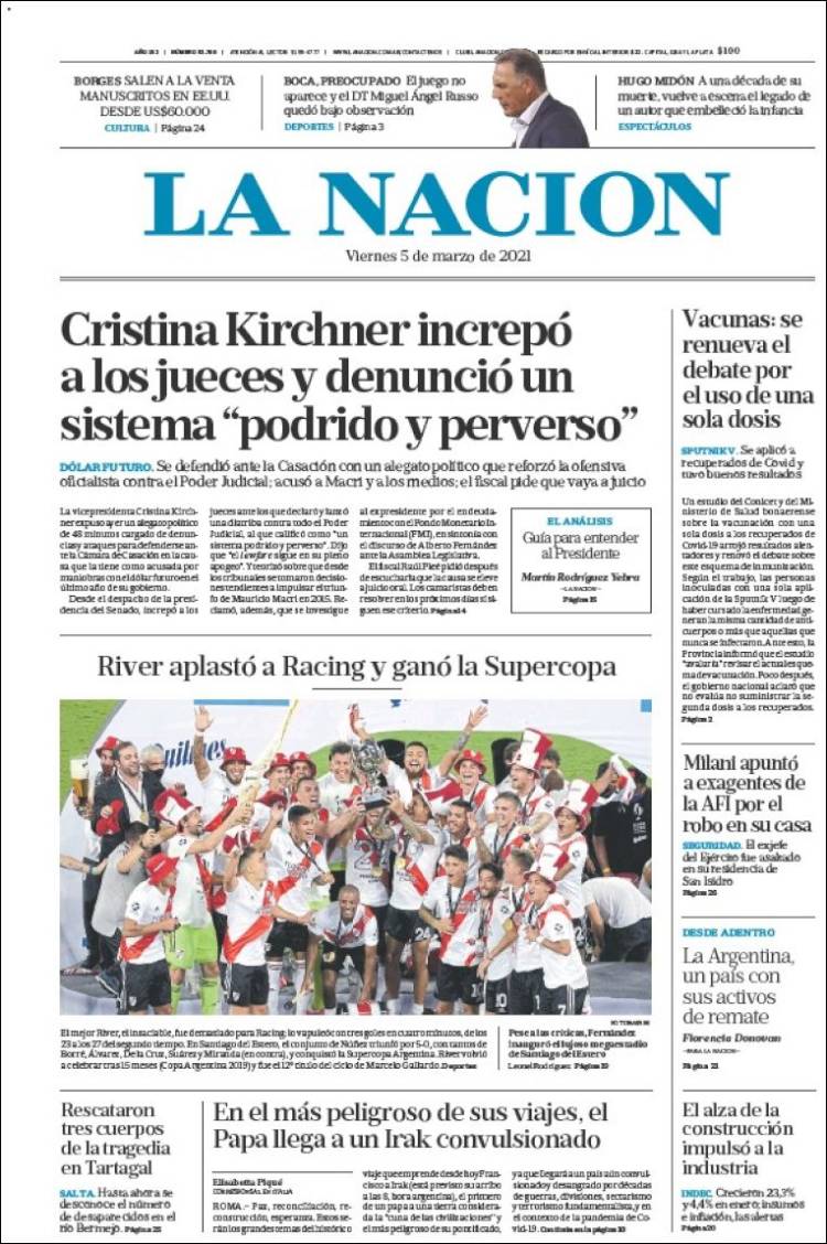 Portada de La Nación (Argentina)
