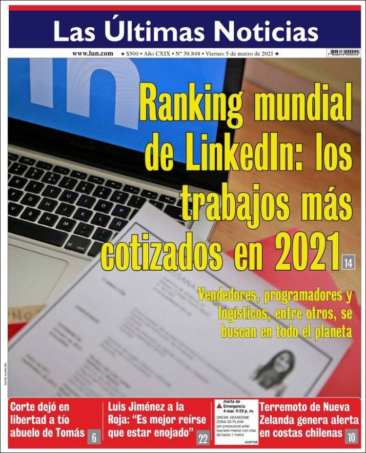 Portada de Las Últimas Noticias (Chile)