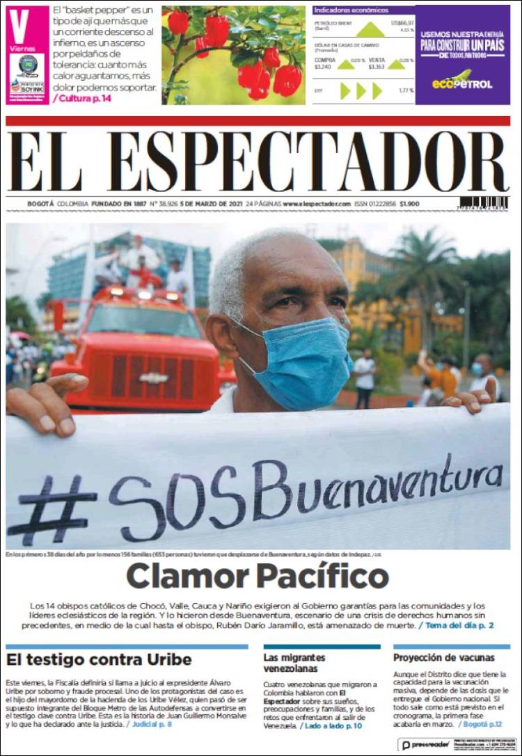 Portada de El Espectador (Colombia)