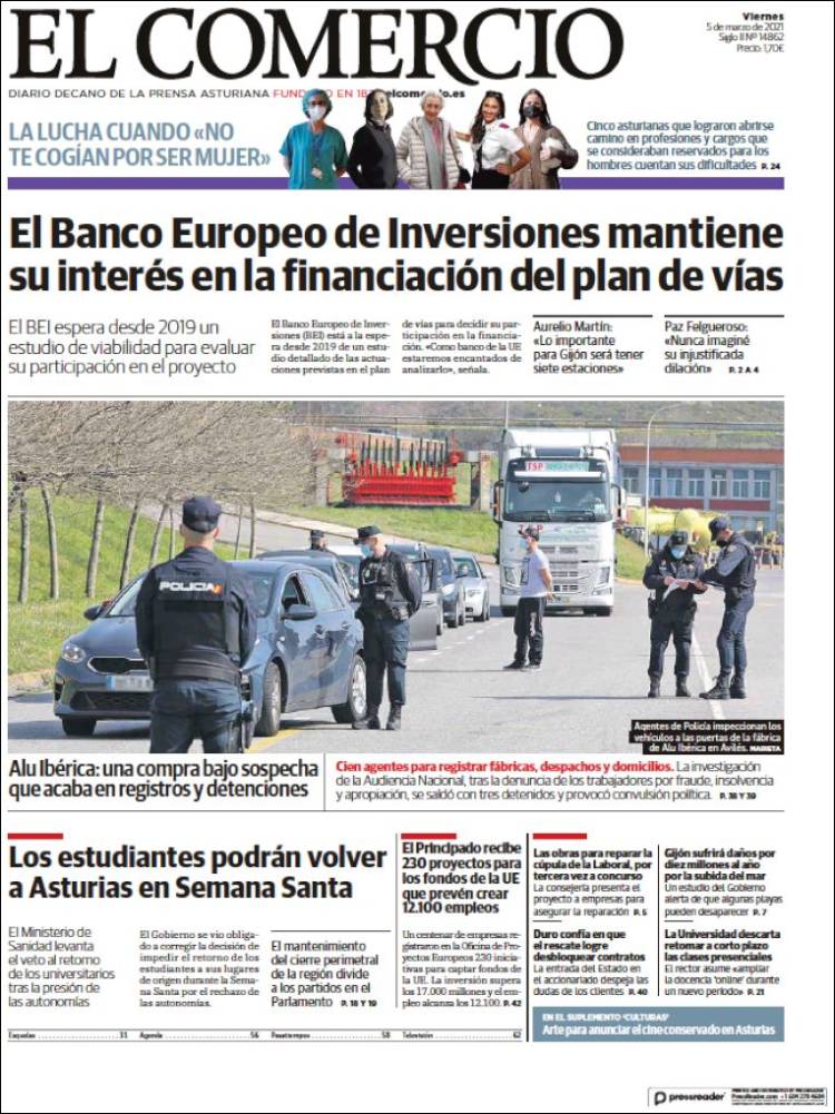 Portada de El Comercio - Gijón (España)