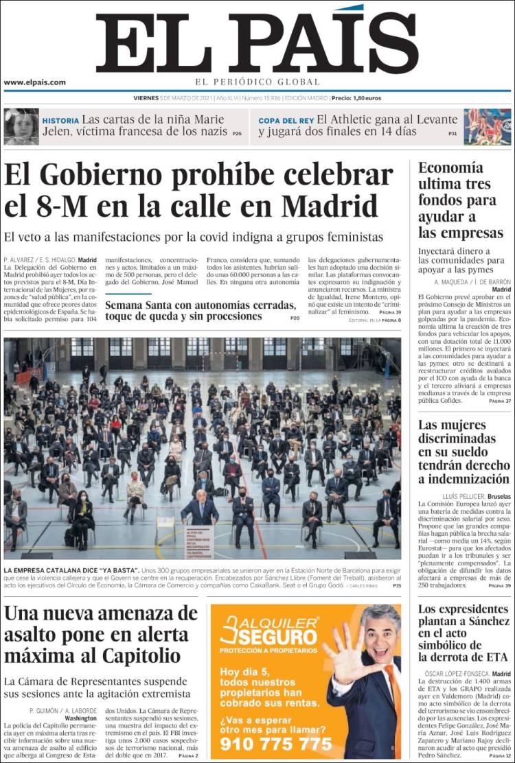 Portada de El País (Spain)