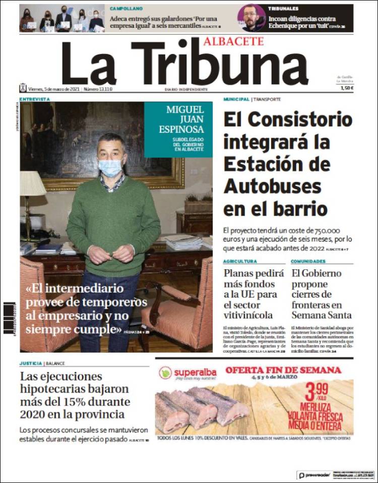 Portada de La Tribuna de Albacete (España)