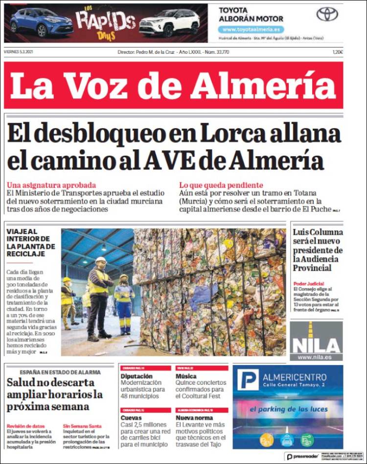 Portada de La Voz de Almería (España)