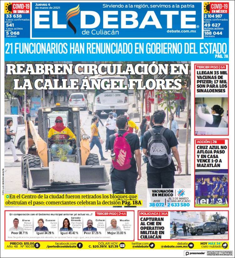 Portada de El Debate de Culiacán (México)