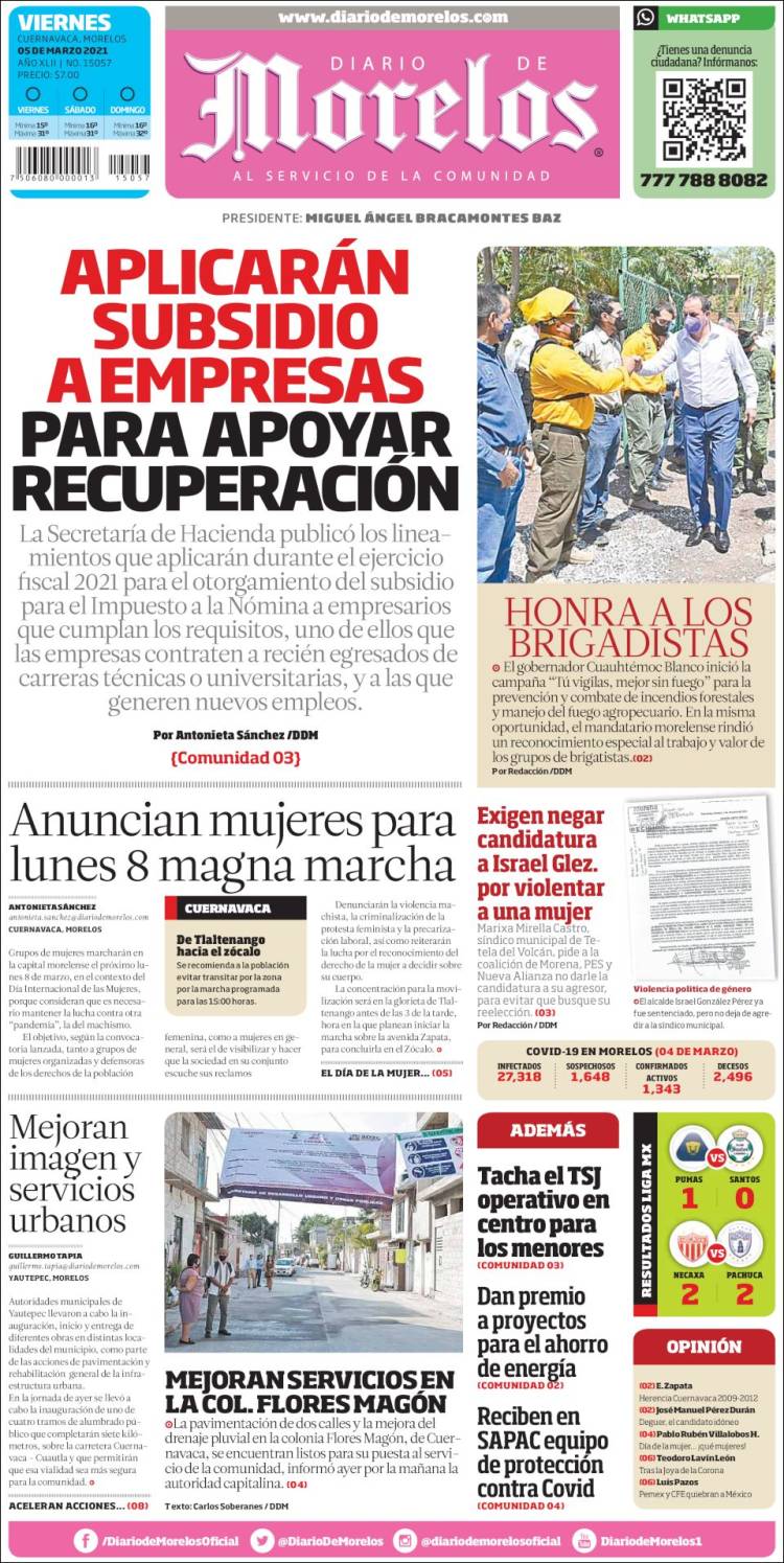 Portada de Diario de Morelos (México)