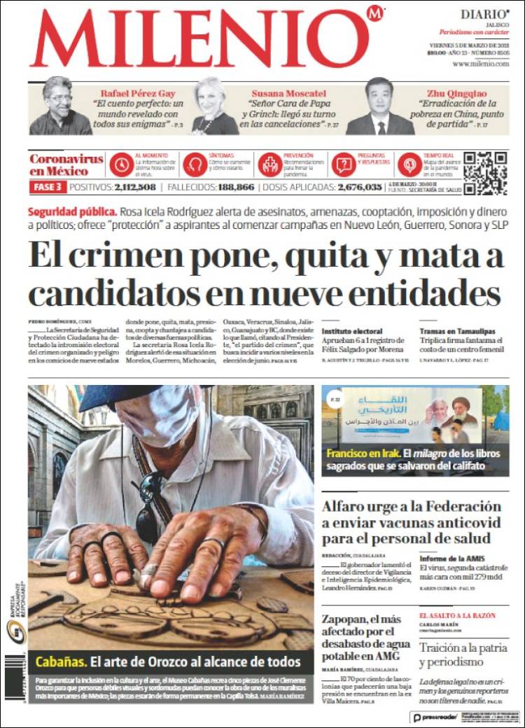 Portada de Milenio - Jalisco (México)