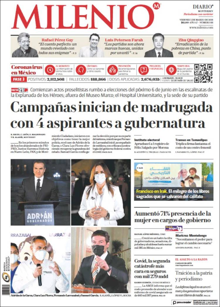 Portada de Milenio de Monterrey (México)