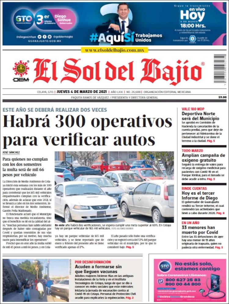 Portada de El Sol del Bajio (México)