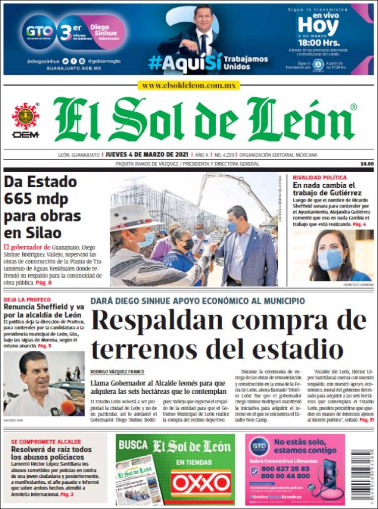 Portada de El Sol de León (México)