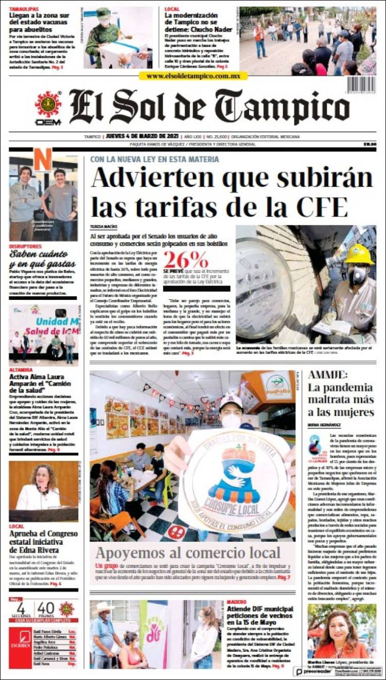 Portada de El Sol de Tampico (Mexico)
