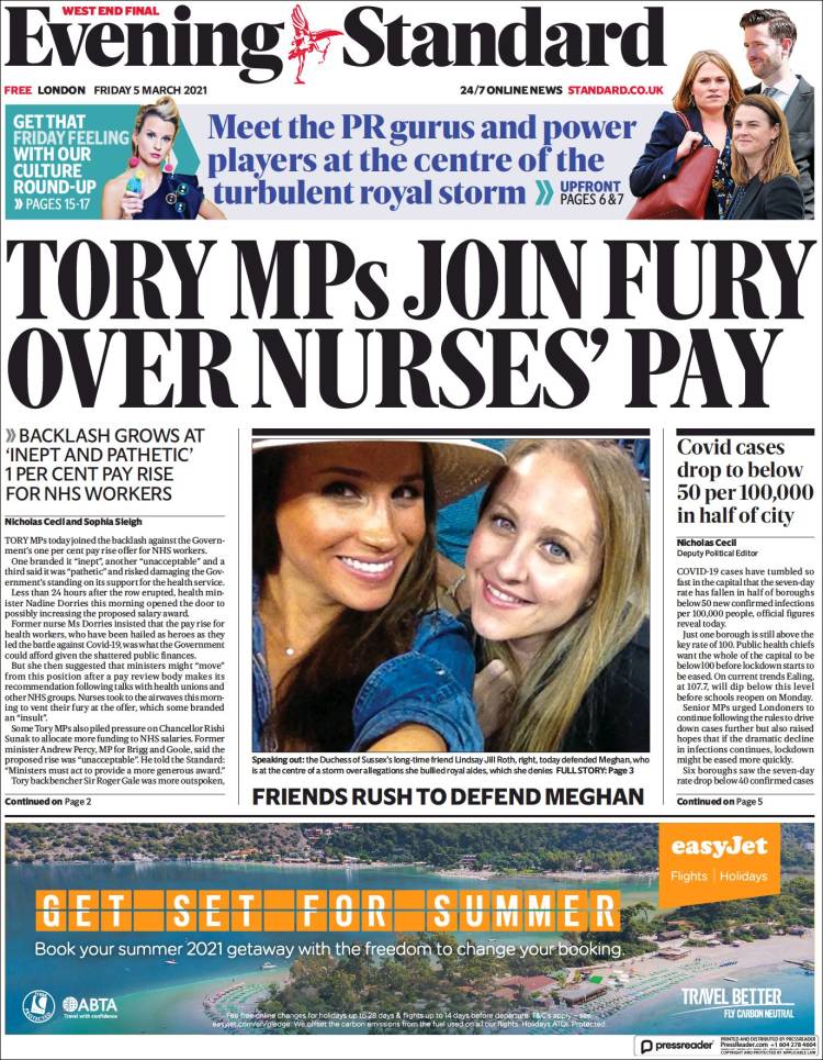 Portada de Evening Standard (Reino Unido)