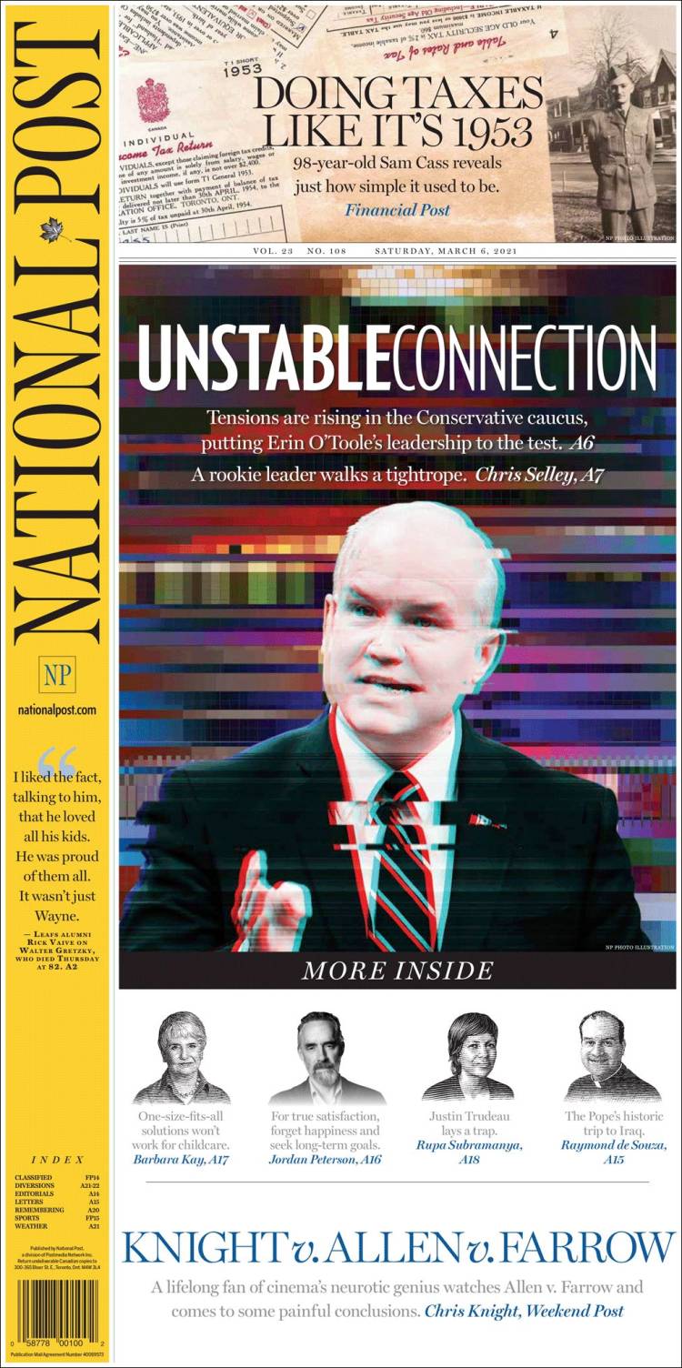 Portada de The National Post (Canada)