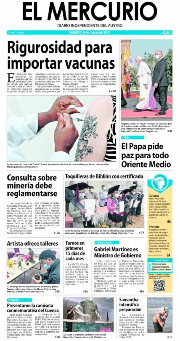 Portada de Diario El Mercurio (Ecuador)