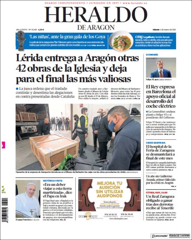 Portada de Heraldo de Aragón (España)