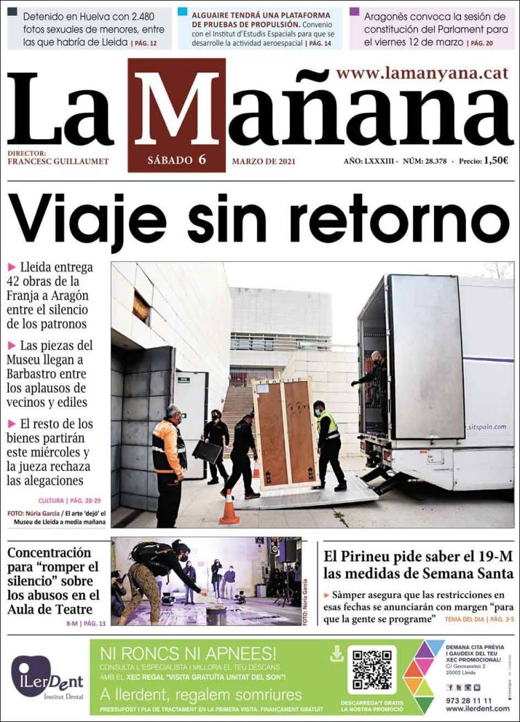 Portada de La Mañana - Diari de Ponent (España)