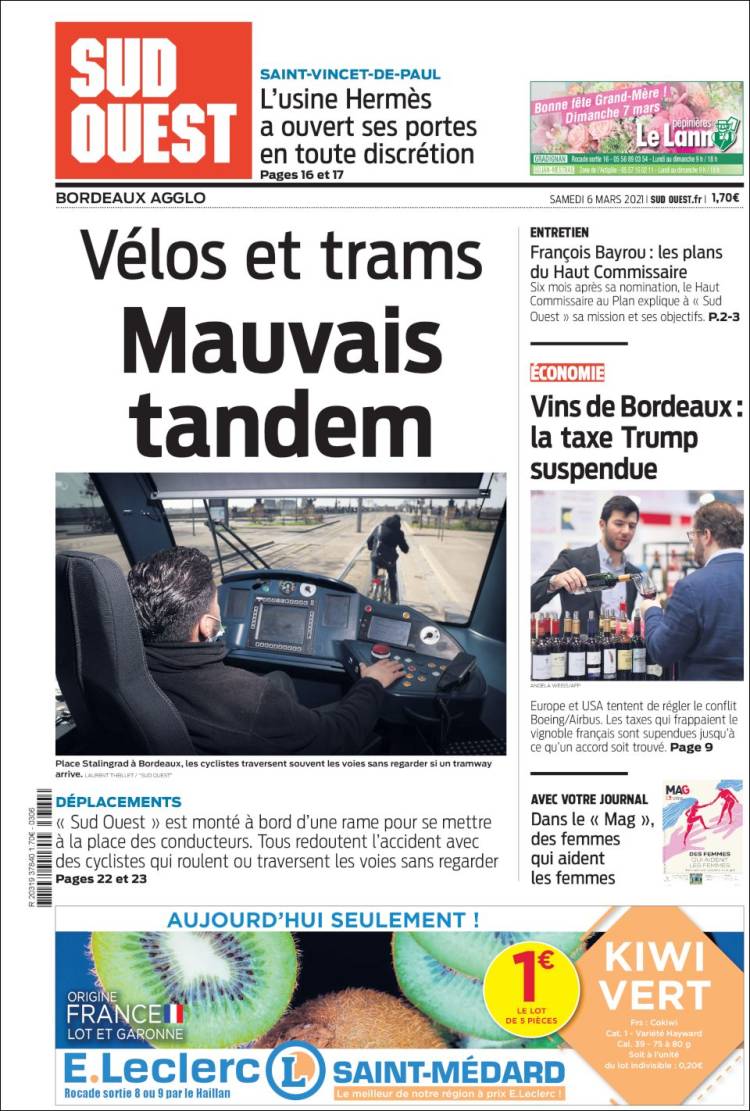 Portada de Sud Ouest (Francia)