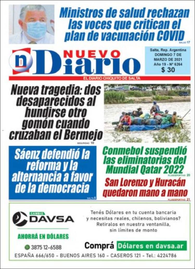 Portada de Nuevo Diario de Salta (Argentina)