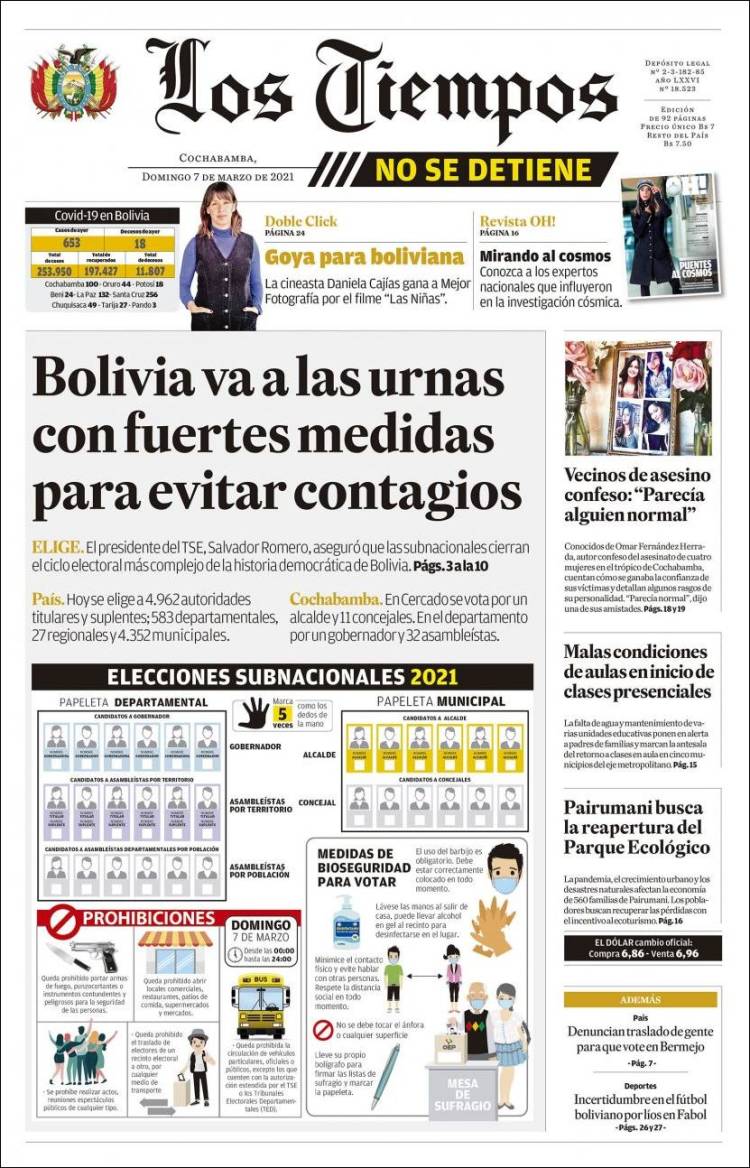Portada de Los Tiempos (Bolivia)