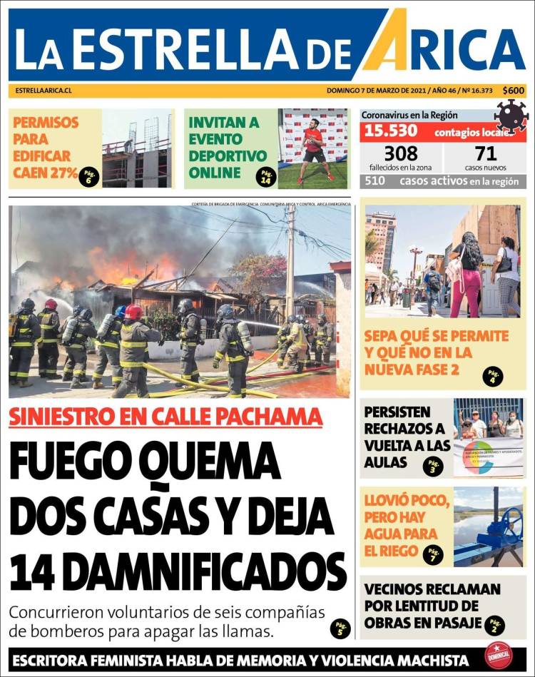 Portada de La Estrella de Arica (Chile)