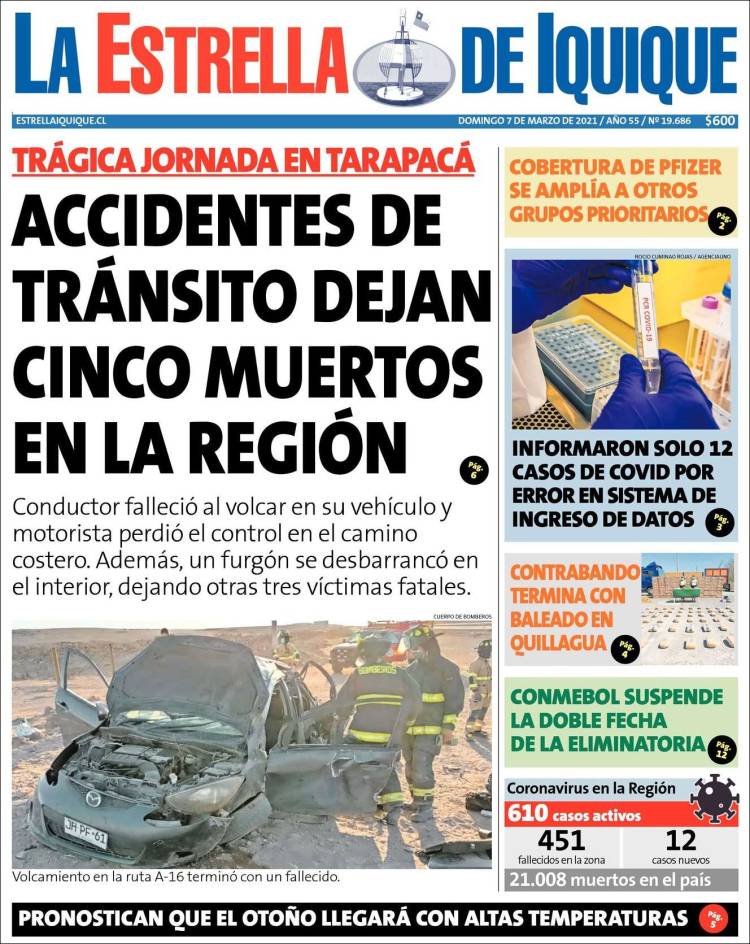 Portada de La Estrella de Iquique (Chile)