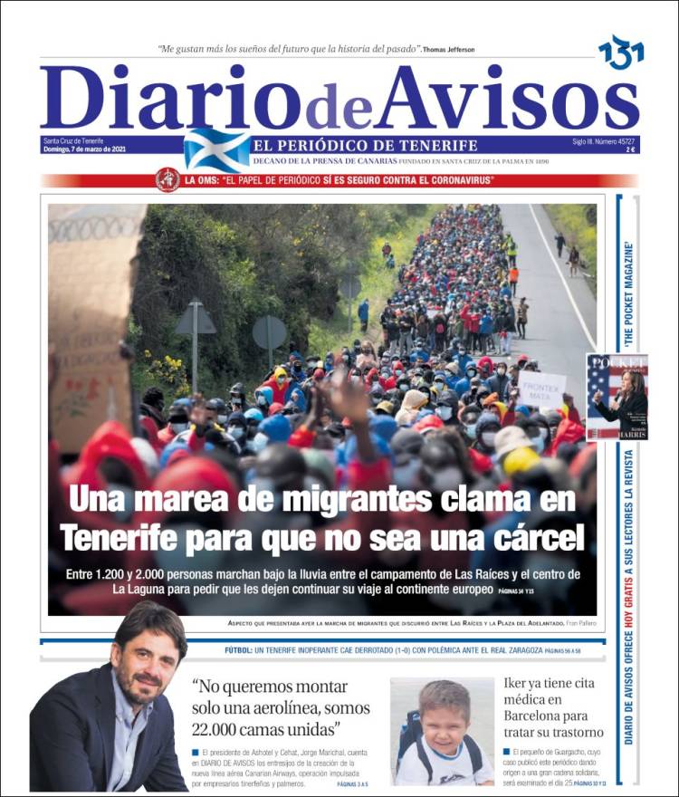 Portada de Diarios de Avisos (España)