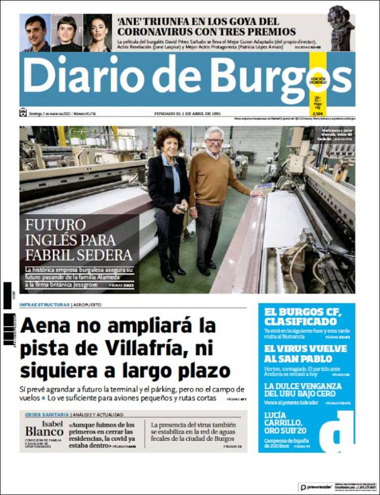 Portada de Diario de Burgos (España)