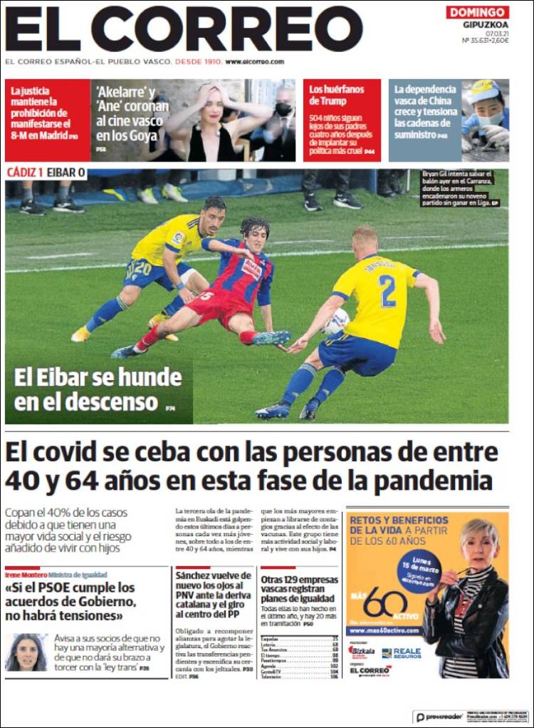 Portada de El Correo - Guipuzcoa (España)