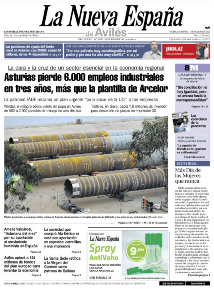 Portada de La Nueva España - Avilés (España)