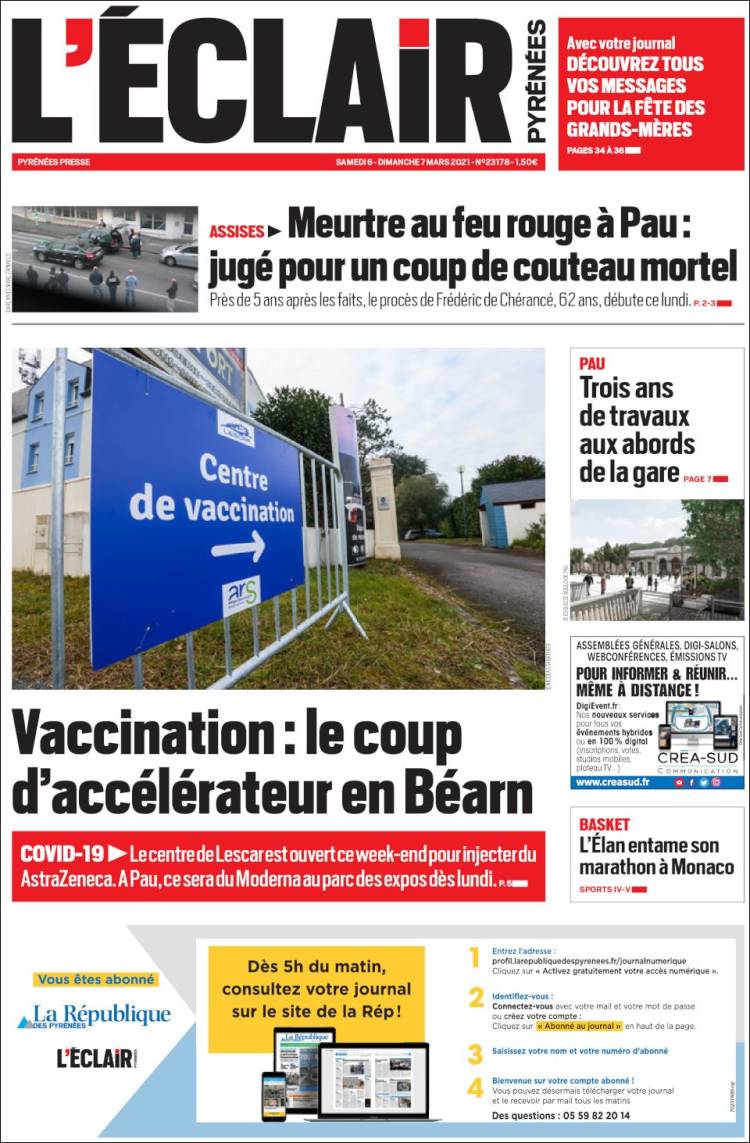 Portada de L'Eclair des Pyrénées (Francia)